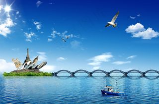 蓝天白云背景出国旅游宣传海报