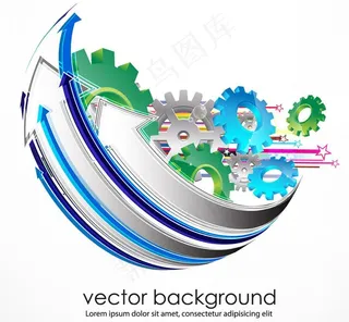 炫彩动感箭头齿轮 商务科技背景图片