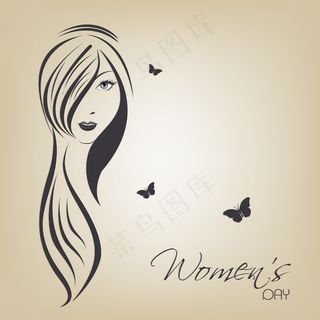 三八妇女节贺卡或海报带棕色长发女孩...