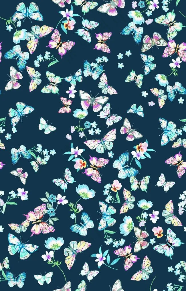 蓝底蝴蝶小碎花图案