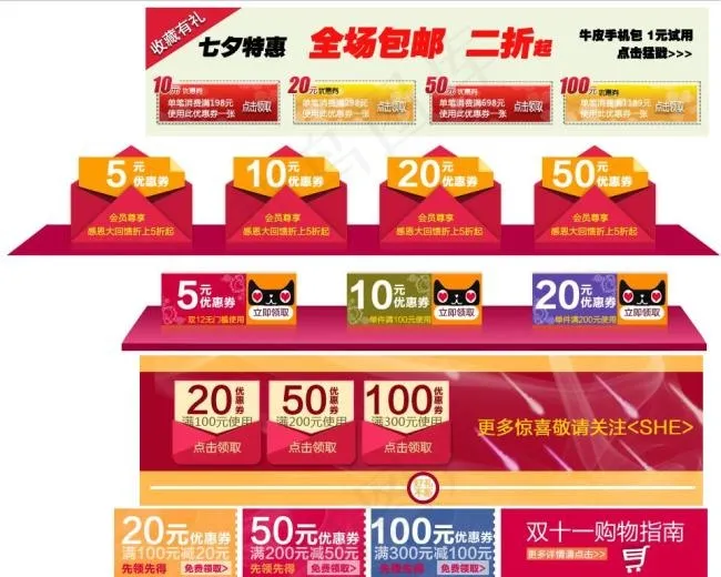 创意淘宝优惠券psd模版下载