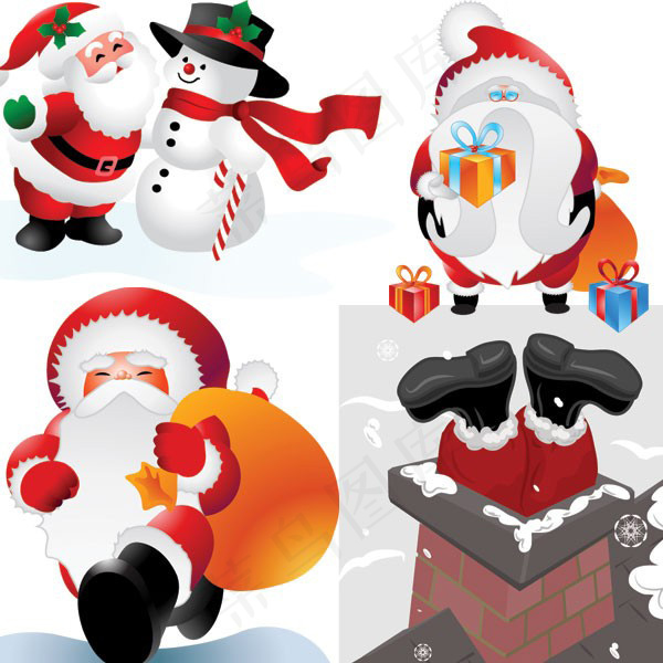 四款卡通圣诞老人矢量素材