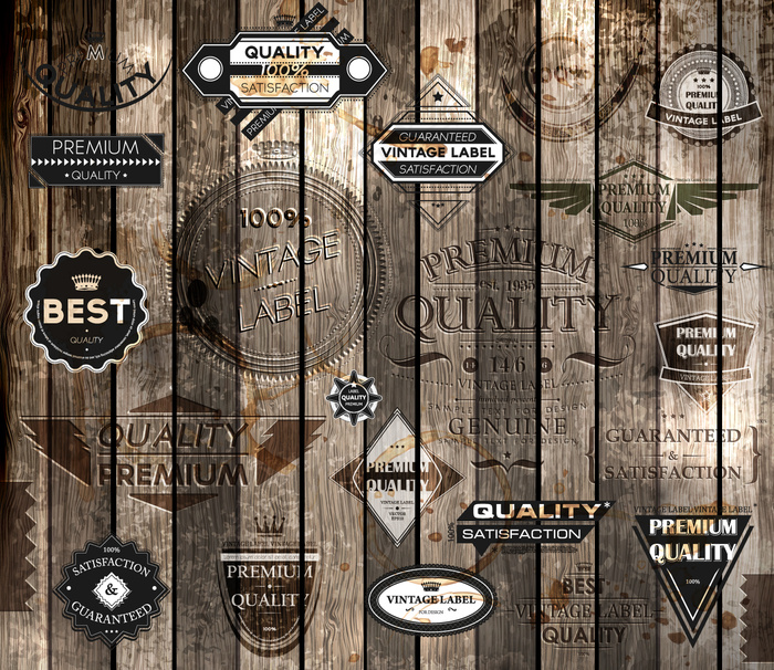 怀旧木纹标签矢量素材