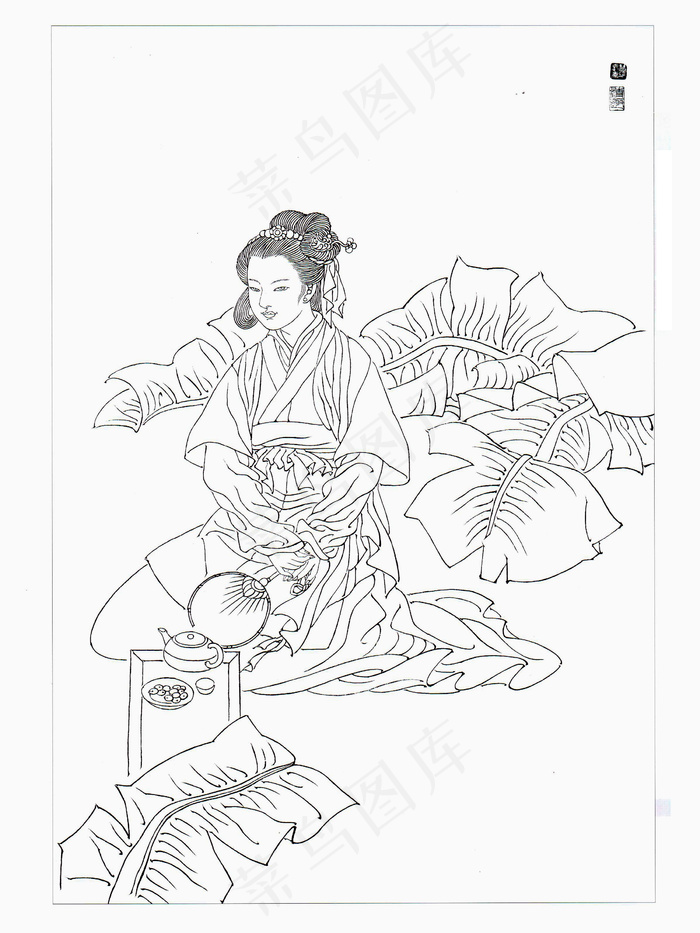 古代仕女白描图片