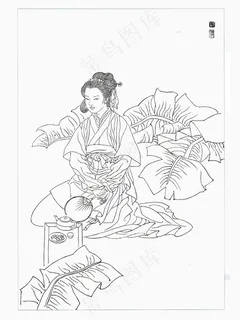 古代仕女白描图片
