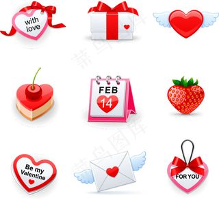 9光泽的红色的情人节矢量图标集