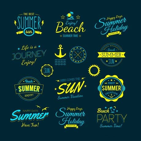 蓝色夏日标签矢量素材