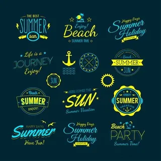 蓝色夏日标签矢量素材