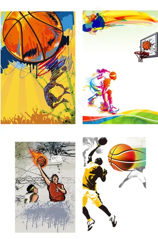 水彩油画运动会打蓝球人物海报背景元...