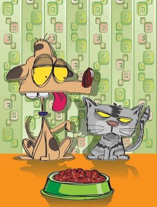 拟人化的人脸卡通猫和狗插画矢量素材