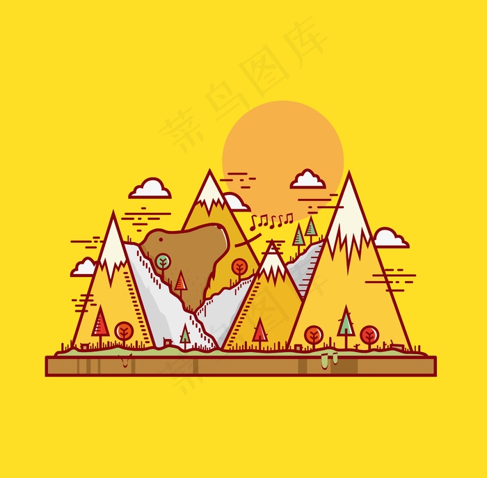 山丘山脉太阳风景插画ai矢量模版下载