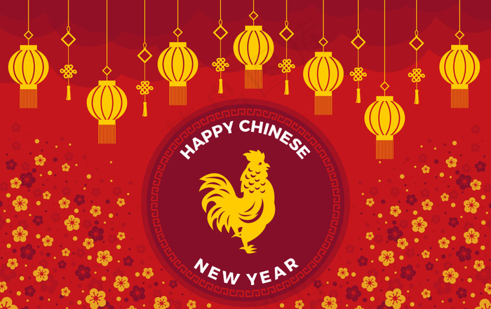 农历新年灯笼公鸡背景ai矢量模版下载