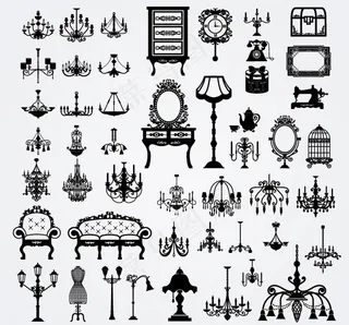 复古家具与灯饰设计矢量素材