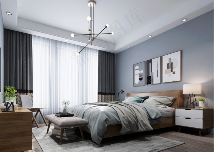 客餐厅卧室效果图北欧现代轻奢