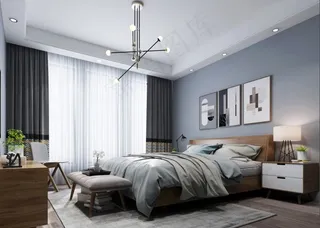 客餐厅卧室效果图北欧现代轻奢