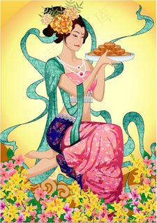 仙女月饼矢量素材