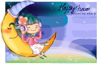 月亮上的听音乐的孩子