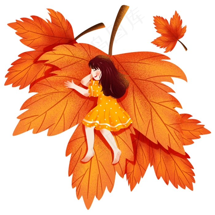 唯美秋叶背景元素小女孩