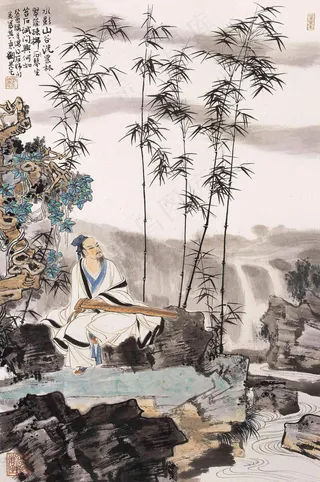 抚琴图图片