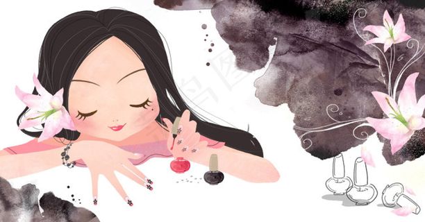 香艳百合花女性插画PSD分层