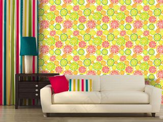 清新餐厅壁纸水果柠檬墙纸AI矢量图