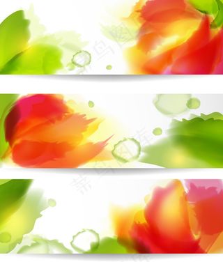 水彩花朵横幅矢量素材 AI