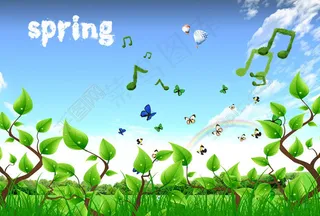 春天绿色叶背景PSD素材