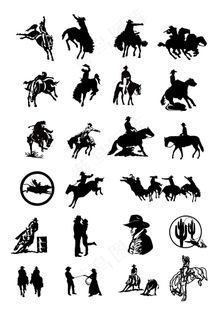 黑色和白色图纸的剪辑艺术牛仔系列二