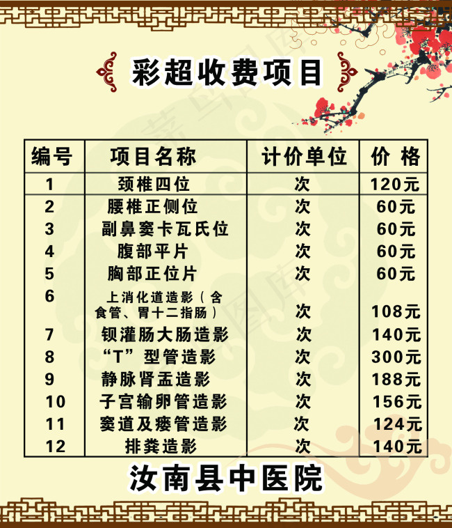 彩超收费项目psd模版下载