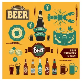 啤酒促销设计元素集合在各种风格自由...