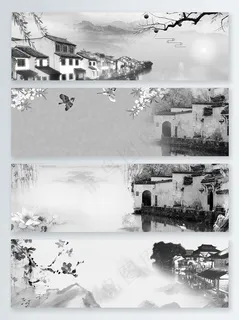 灰色中国风建筑banner背景 灰色中国风建筑banner背景