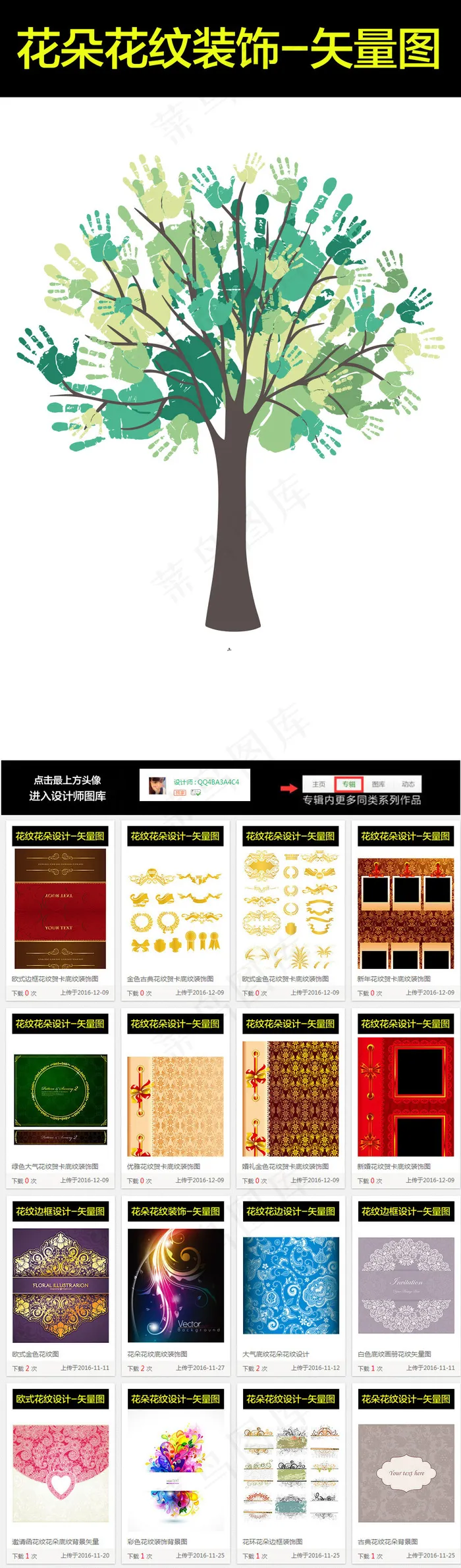 卡通彩绘水墨花朵装饰底纹背景图