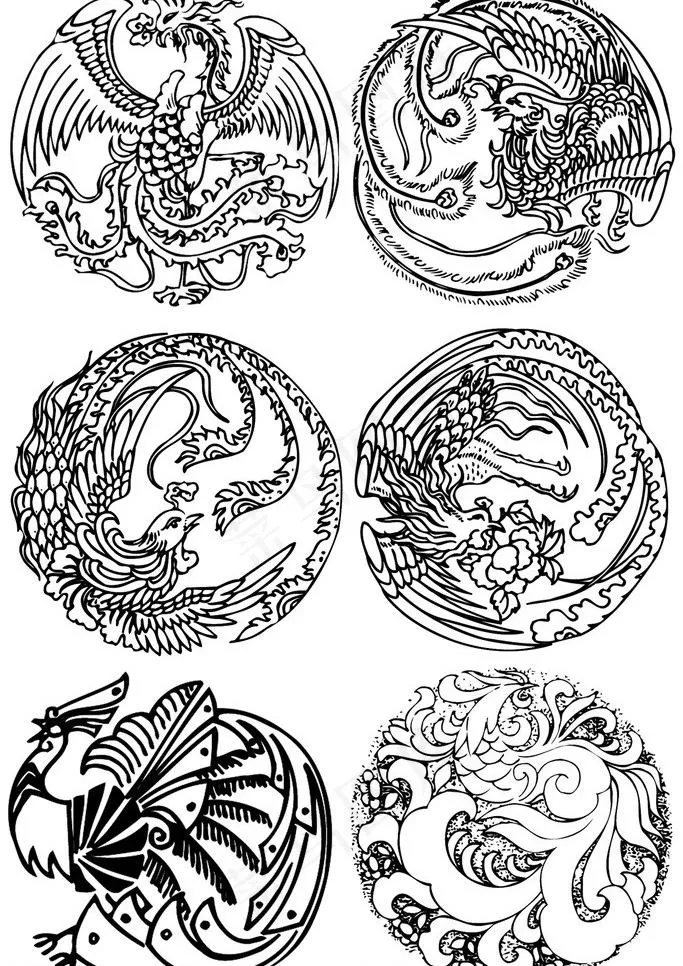 白描龙凤