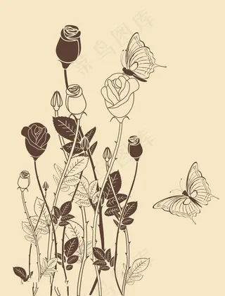 精美玫瑰蝴蝶花纹背景