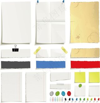 笔记本便签纸矢量素材带图钉夹子