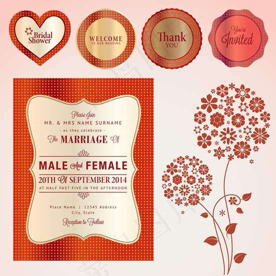 花朵装饰标签矢量素材