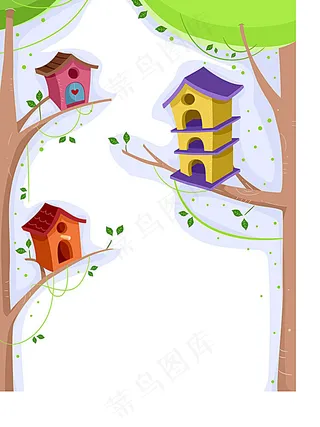 树上的鸟笼插画背景