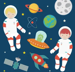 卡通星球宇航员宇航服ufo飞碟插画