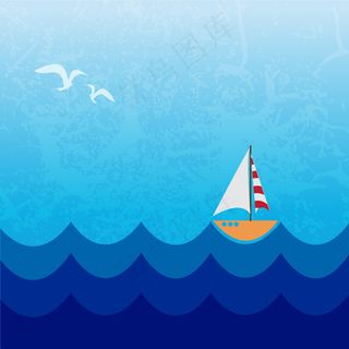 卡通航海帆船背景矢量素材