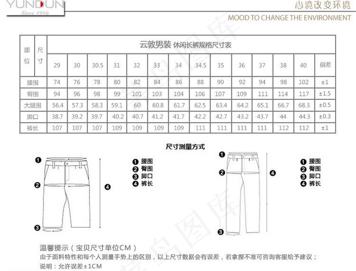 淘宝裤装尺寸表图片psd模版下载