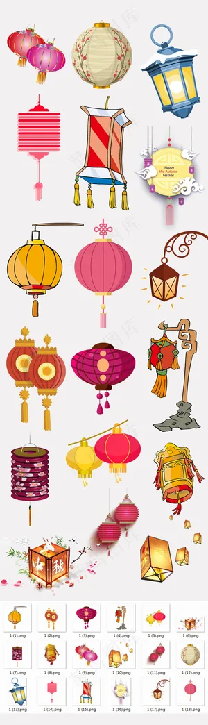手绘古典灯笼免扣素材元素小灯笼合集