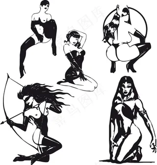性感美女黑白剪影矢量图3