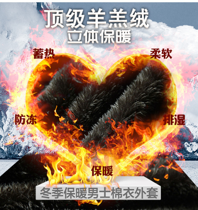 心形火焰羊羔绒 男士棉衣