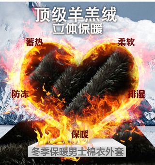 心形火焰羊羔绒 男士棉衣