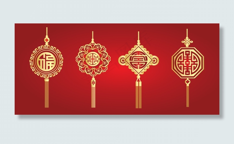 福禄寿喜中国结喜庆婚礼春节矢量素材