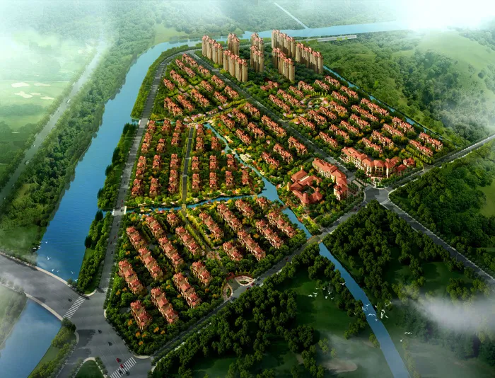 小区鸟瞰效果图图片