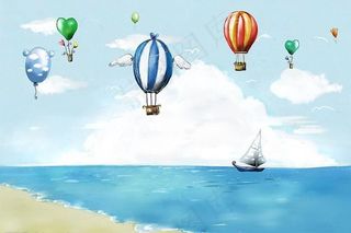 {夏之爽}《背景素材.儿童模板.海边.气球.夏天素材》8图片