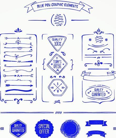 手工绘制的菜单设计元素02蓝eps,ai矢量模版下载