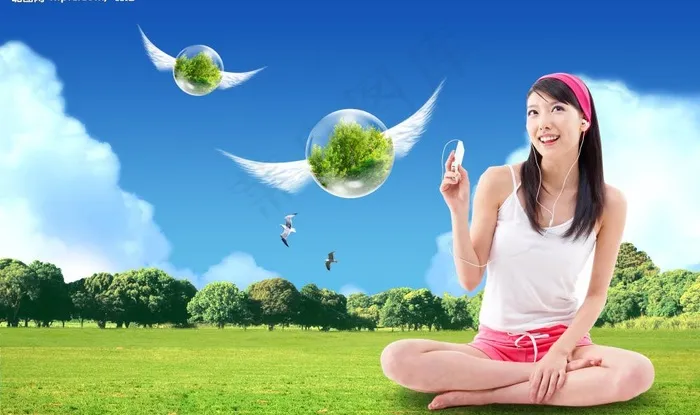 休闲韩国美女听音乐图片