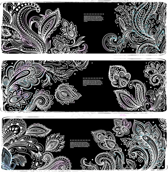 3款精美白色花纹banner矢量素...ai矢量模版下载